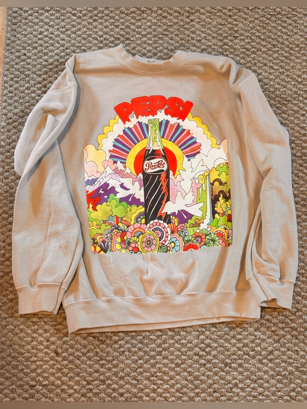 Pepsi Beige Kids Sweatshirt with Multicolor Psychedelic Graphic